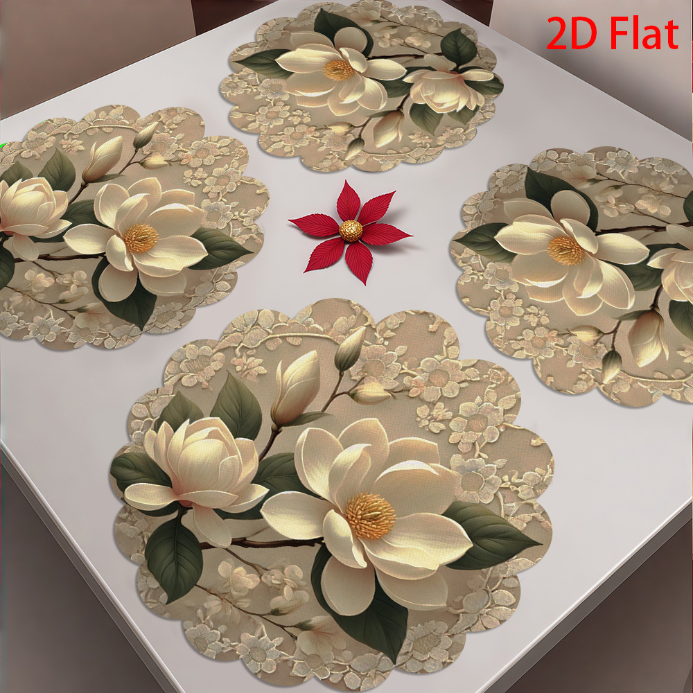 Home Improvement Kitchen - 4 flat white floral lace placemats,